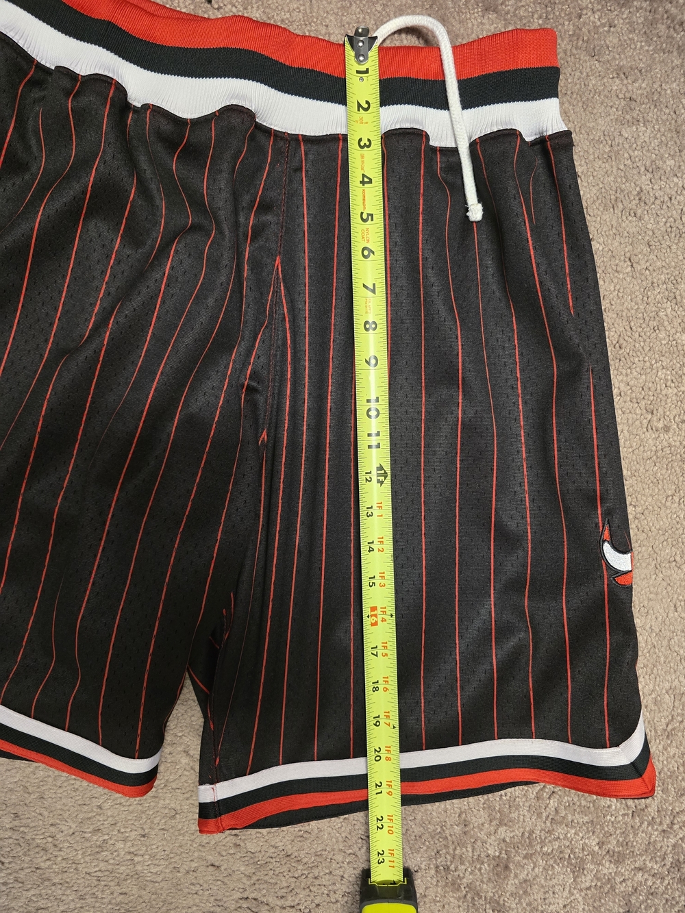 Mitchell & Ness Black with Red Pinstripe Chicago Bulls Athletic Shorts - Picture 4 of 5
